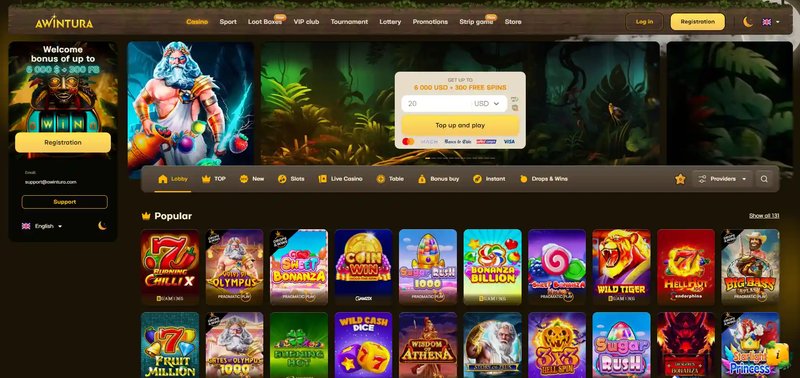 Catálogo de juegos y bonos en Awintura online in Mexico